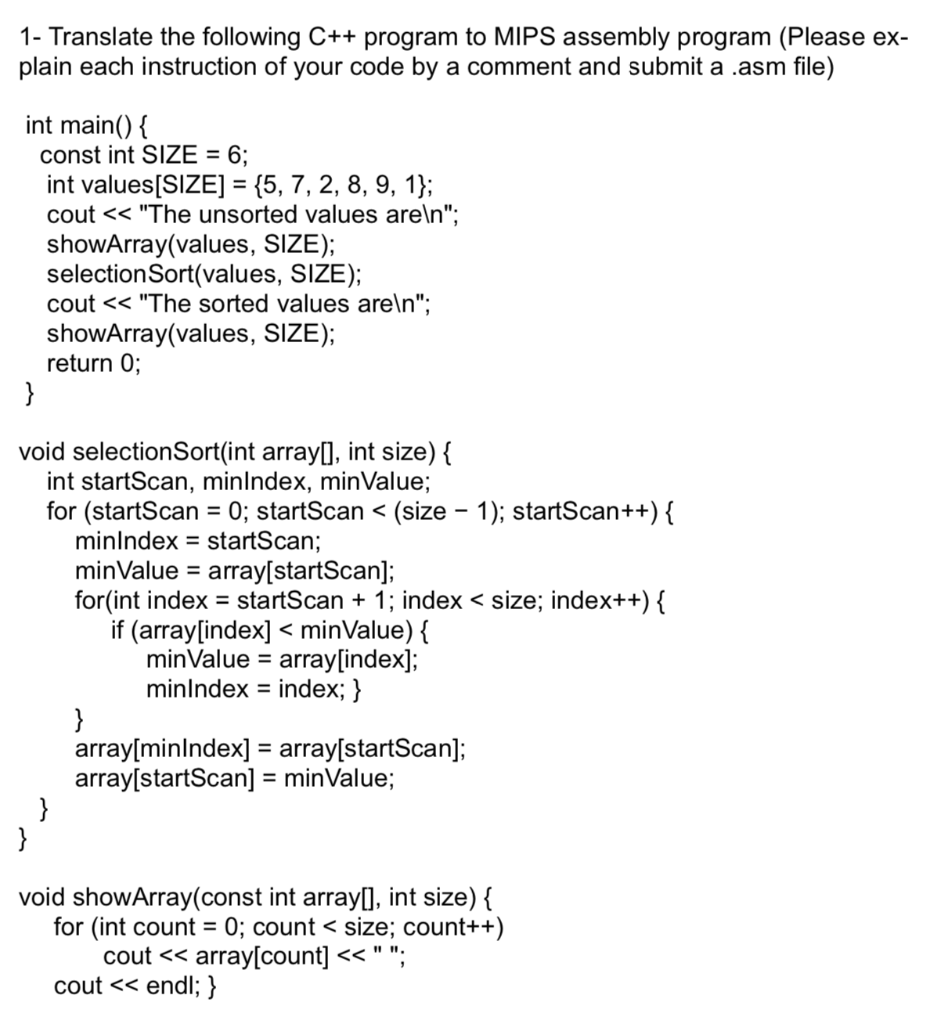 (Solved) : 1 Translate Following C Program Mips Assembly Program Please ...