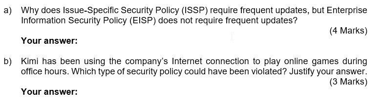 Solved a) Why does Issue-Specific Security Policy (ISSP) | Chegg.com