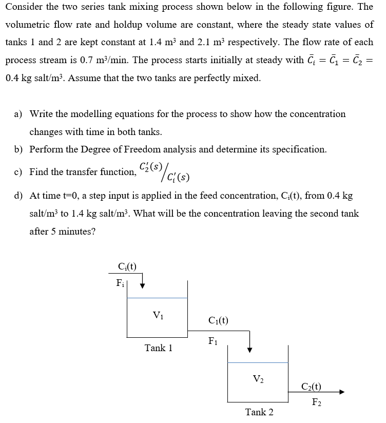 Solved Consider the two series tank mixing process shown | Chegg.com