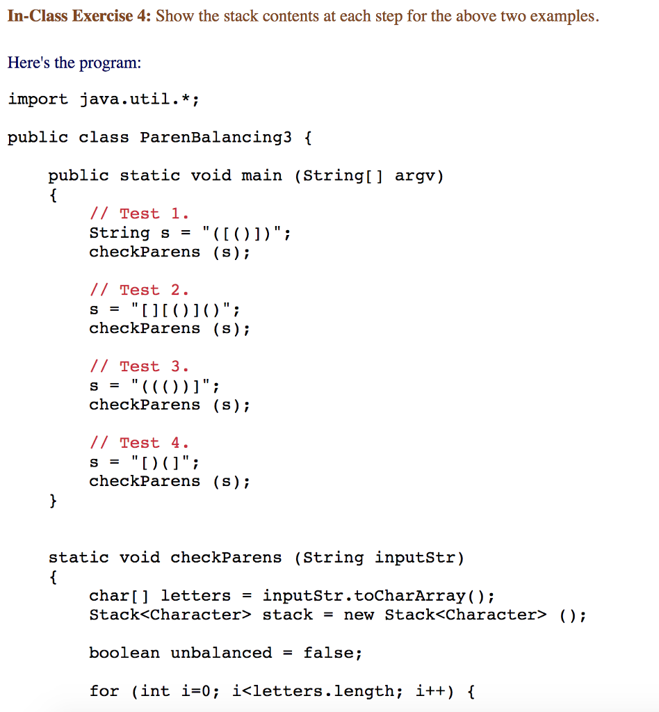 Solved In-Class Exercise 4: Show the stack contents at each | Chegg.com