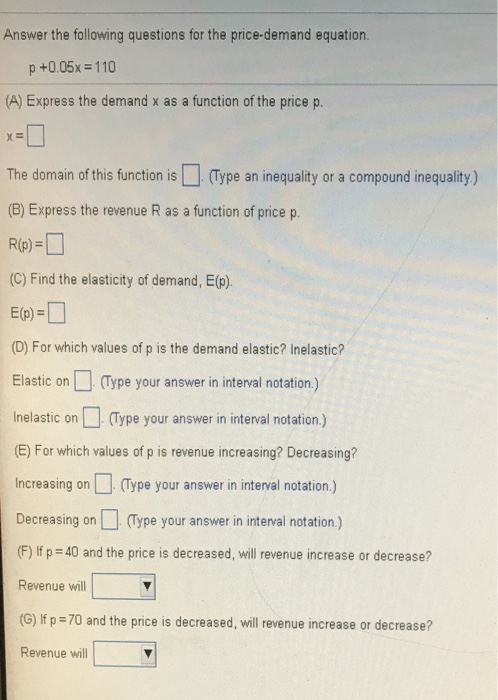 Solved Answer The Following Questions For The Price-demand | Chegg.com