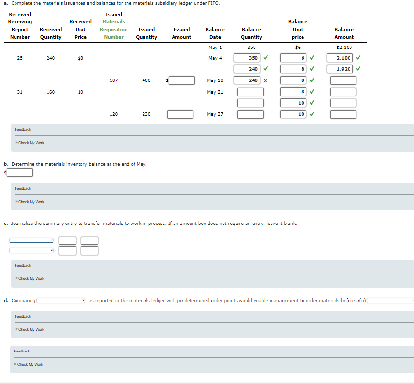 Solved b. Determine the materials inventory balance at the | Chegg.com