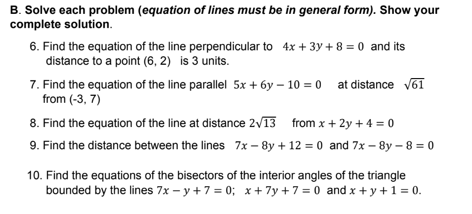 Solved B. Solve Each Problem (equation Of Lines Must Be In | Chegg.com