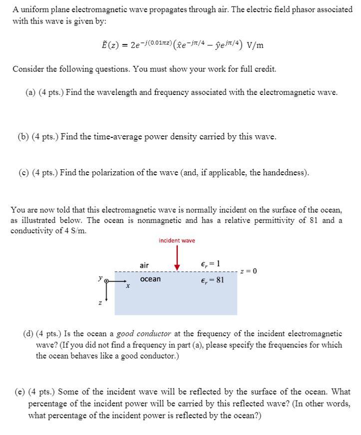 Solved A uniform plane electromagnetic wave propagates | Chegg.com