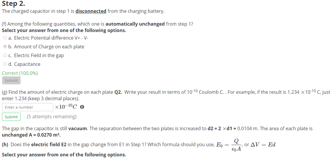 Solved Capacitance 1 Disconnected From Battery Formulas Chegg Com