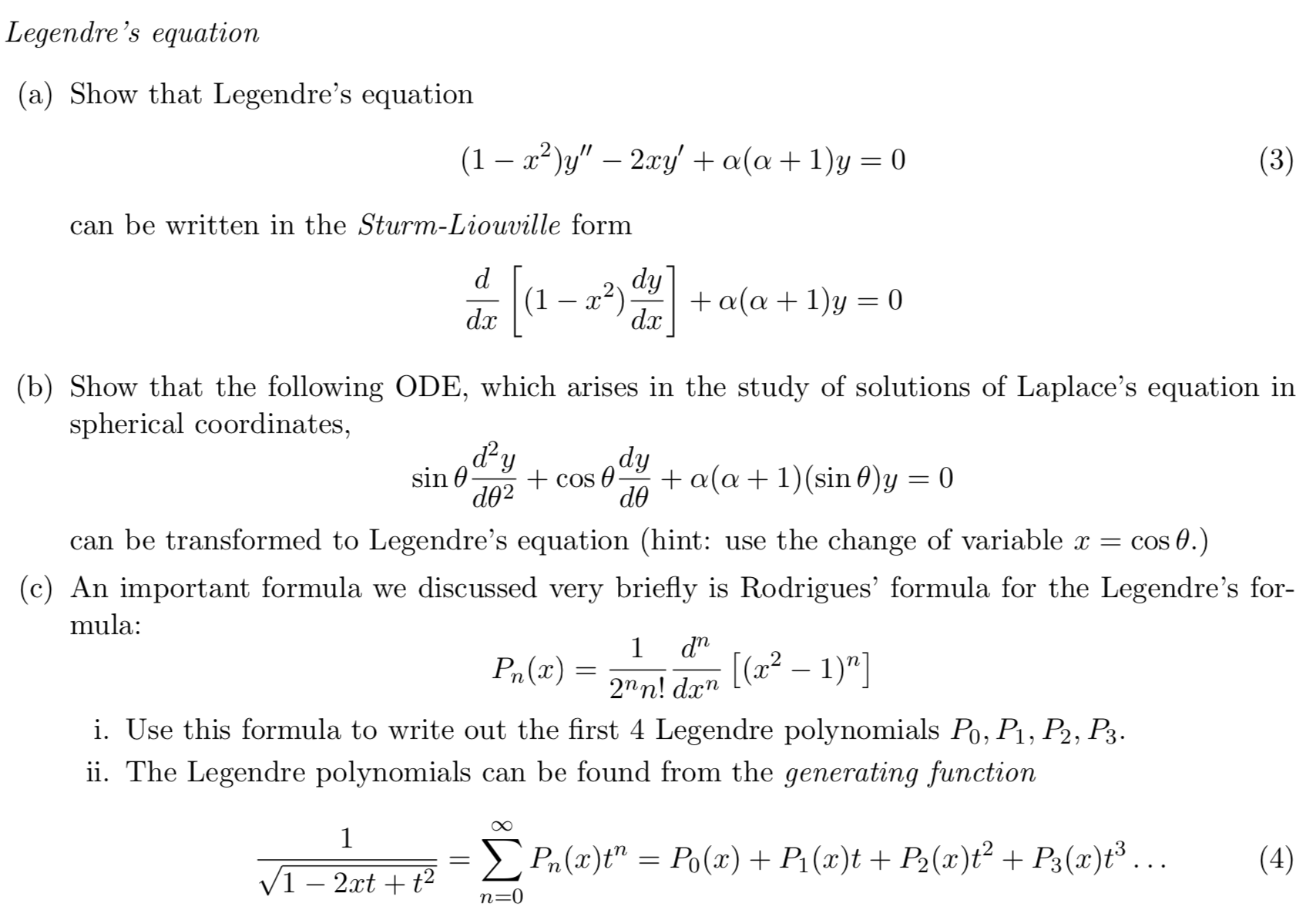 Solved Legendre's equation (a) Show that Legendre's equation | Chegg.com