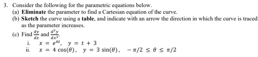 Solved 3. Consider the following for the parametric | Chegg.com