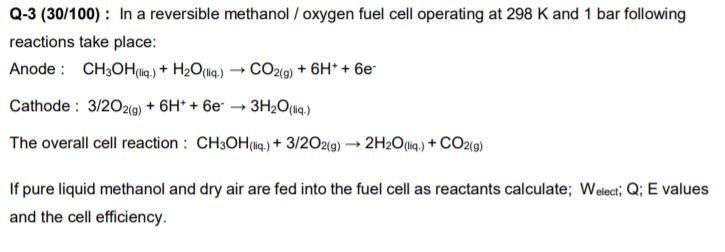 methanol oxygen fuel cell equation