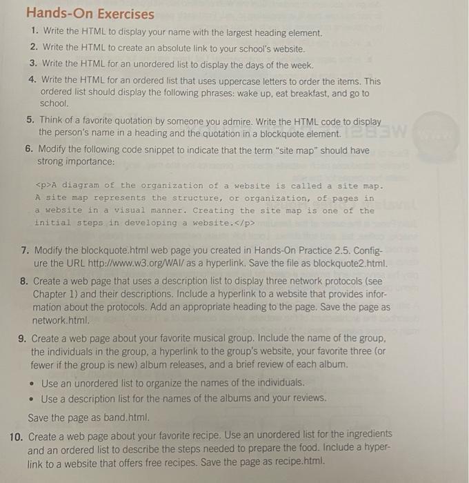 Solved Hands-On Exercises 1. Write the HTML to display your | Chegg.com