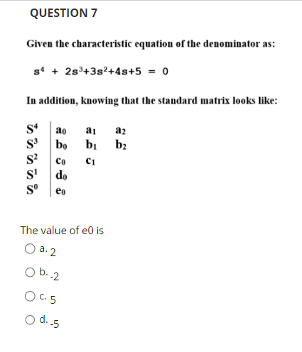 Solved QUESTION 7 Given the characteristic equation of the | Chegg.com