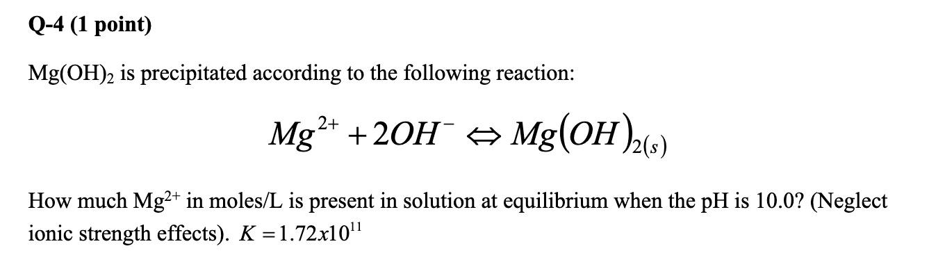 Solved Mg(OH)2 is precipitated according to the following | Chegg.com