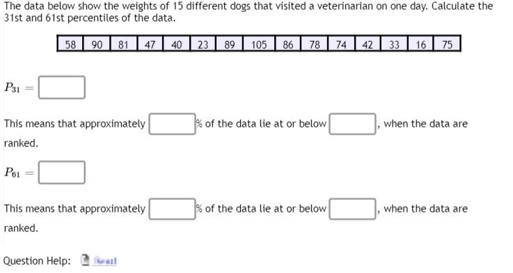 Solved The data below show the weights of 15 different dogs | Chegg.com