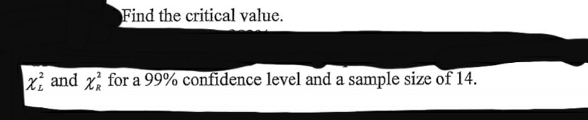 Solved Find the critical value. xi and x for a 99% | Chegg.com