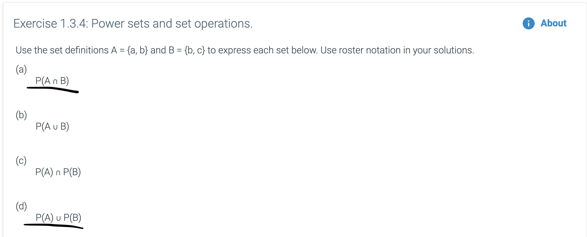 Solved Exercise 1.4.4: Set Operations, Part 2. Sets A | Chegg.com