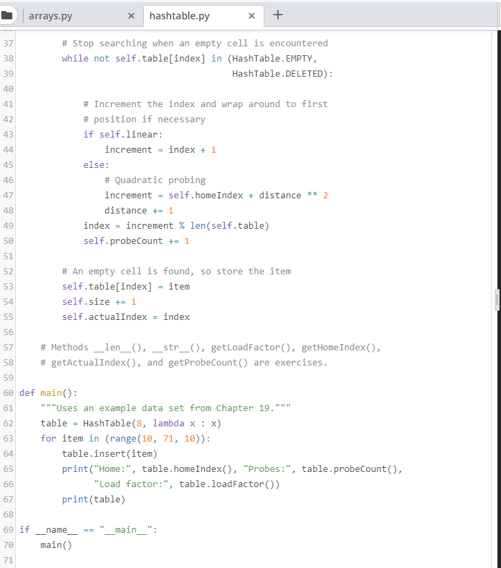 Solved Instructions arrays.py Х hashtable.py х + Add the | Chegg.com