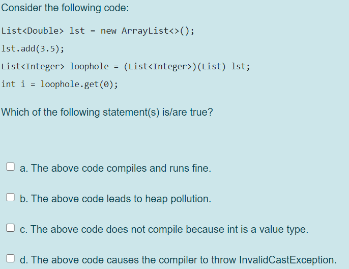 Solved Consider the following code: List Ist = new | Chegg.com