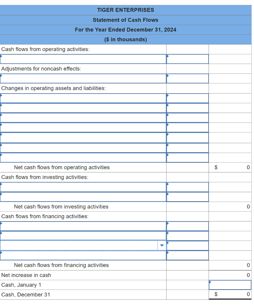 Solved TIGER ENTERPRISES Statement of Cash Flows For the | Chegg.com