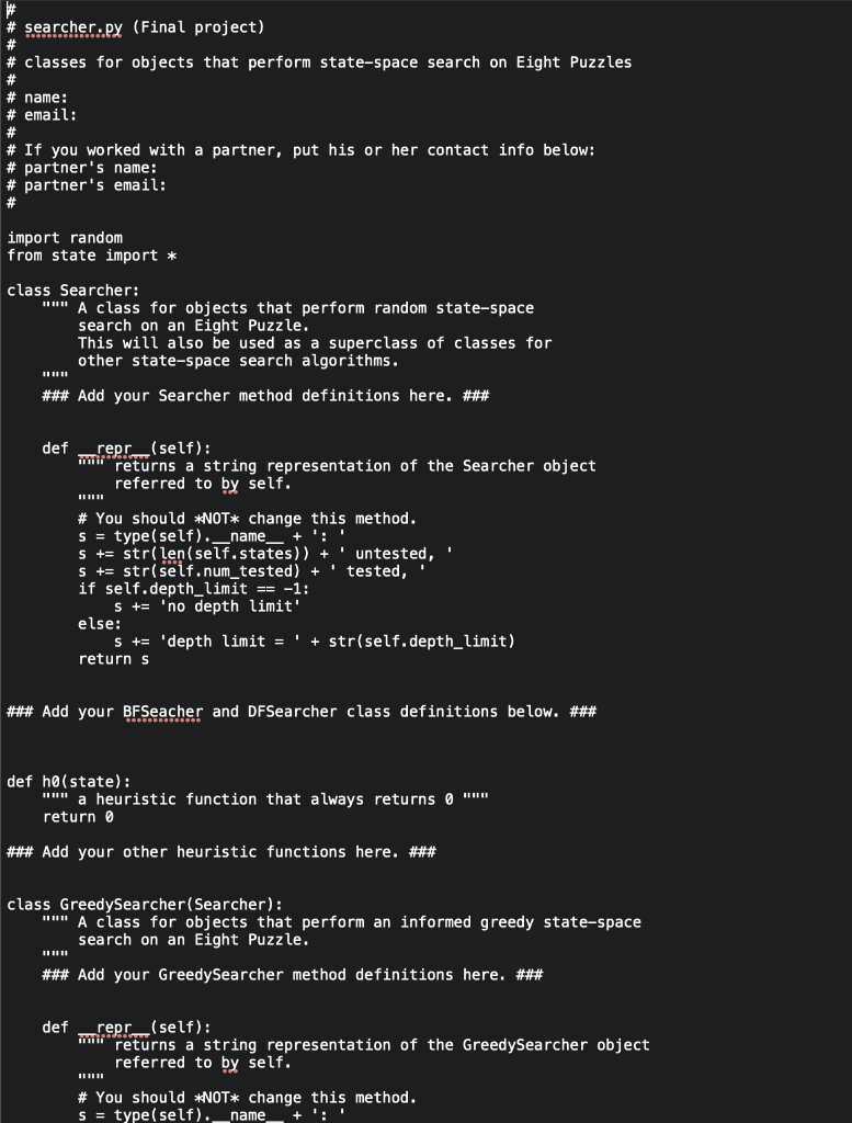 Solved Part III A Searcher Class For Random Search In The Chegg