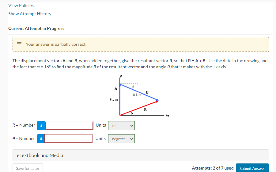 Solved The displacement vectors A and B, when added | Chegg.com image.