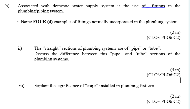 Solved b) Associated with domestic water supply system is | Chegg.com