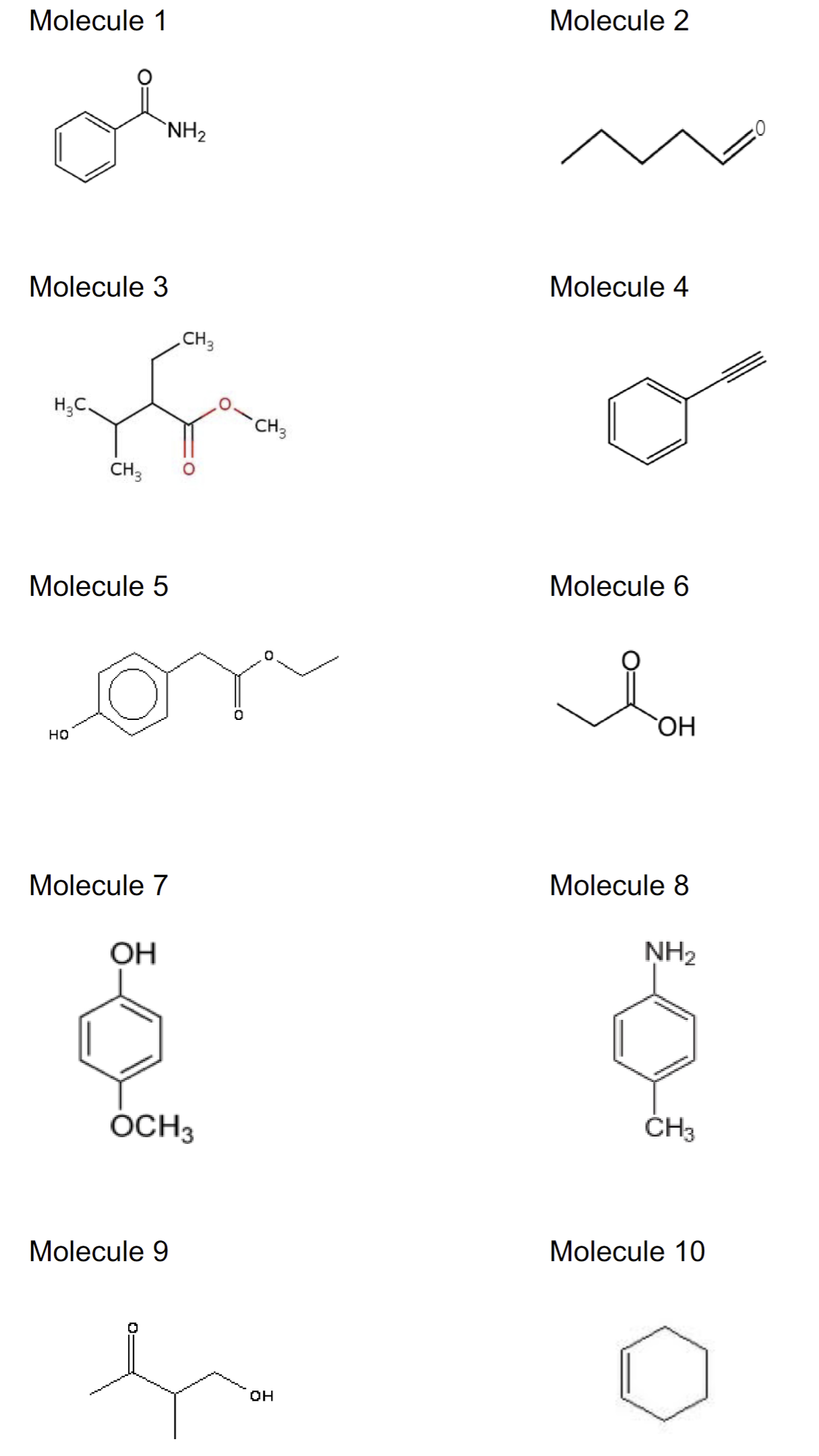 Molecule 1
Molecule 2
Molecule 3
Molecule 4
Molecule 5
Molecule 6
Molecule 7
Molecule 8
Molecule 9
Molecule 10
