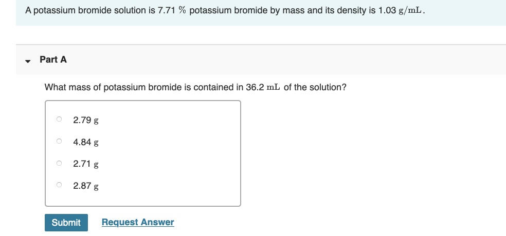 Solved A Potassium Bromide Solution Is 771 Potassium 9868