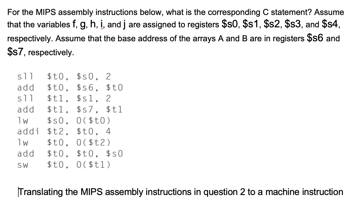 Solved For the MIPS assembly instructions below, what is the | Chegg.com