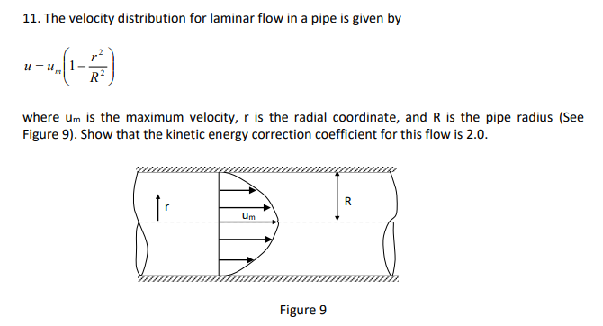 Solved 11. The velocity distribution for laminar flow in a | Chegg.com