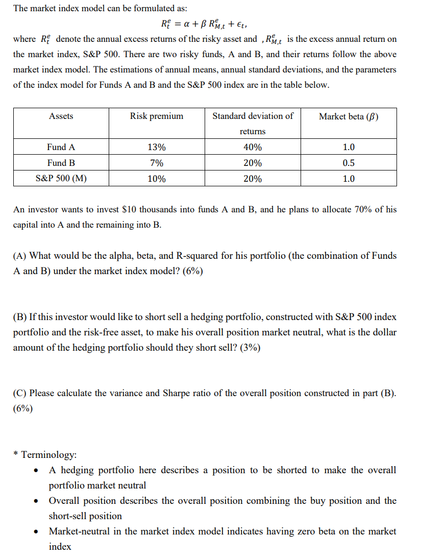 Solved The Market Index Model Can Be Formulated As: | Chegg.com