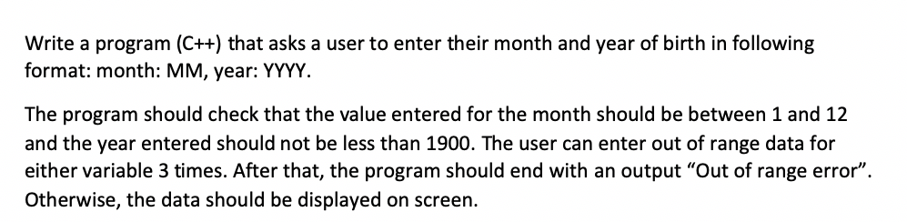 Solved Write a program (C++) that asks a user to enter their | Chegg.com