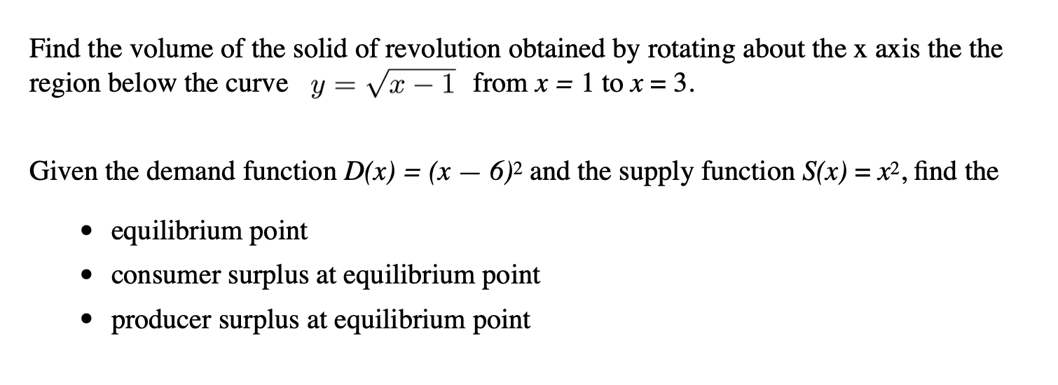 Solved Find The Volume Of The Solid Of Revolution Obtained | Chegg.com