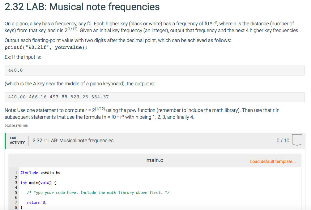 Solved 2.32 LAB Musical note frequencies On a piano, a key