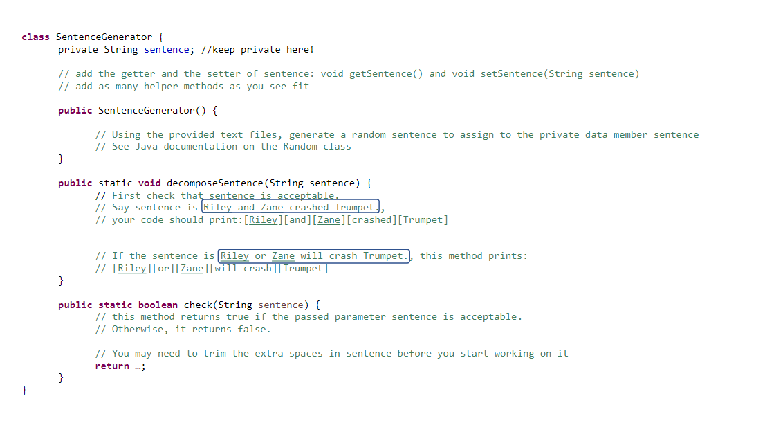 I need a java code that is a random sentence | Chegg.com
