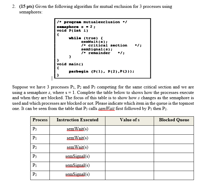 Solved 2. (15 pts) Given the following algorithm for mutual | Chegg.com