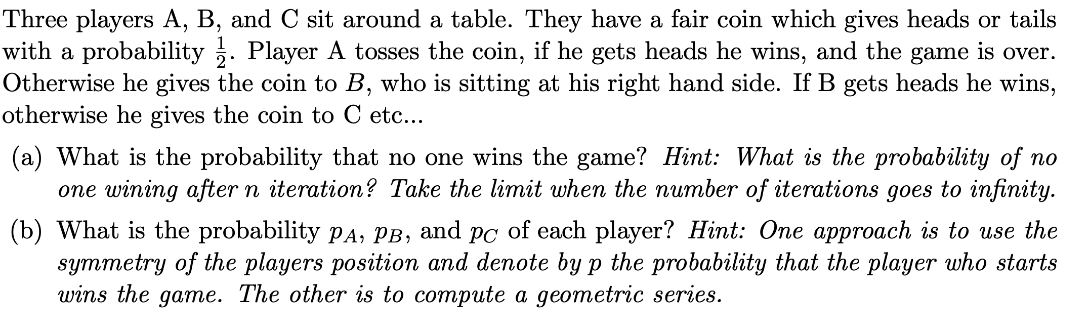 Solved Three players A, B, and C sit around a table. They | Chegg.com