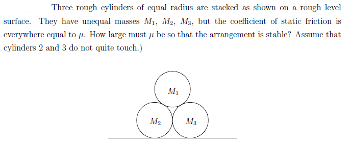 Solved Three rough cylinders of equal radius are stacked as | Chegg.com