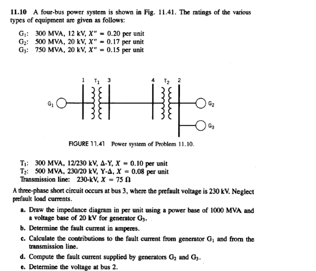 Solved 11.10 A four-bus power system is shown in Fig. 11.41. | Chegg.com