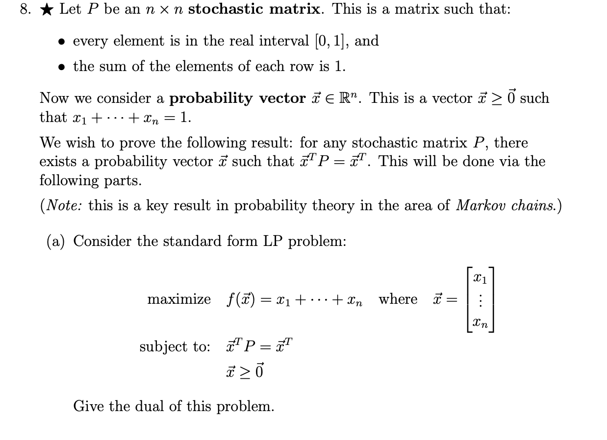 8 Let P Be An N X N Stochastic Matrix This Is Chegg Com