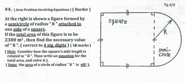 Solved Pg.4/9 square 1 R #4. (Area Problem Involving | Chegg.com