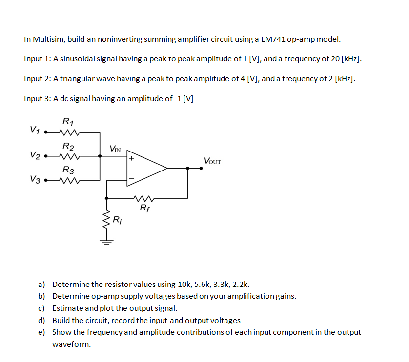 Solved In Multisim, build an noninverting summing amplifier | Chegg.com