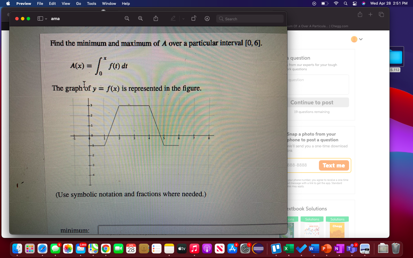 Solved Find the minimum and maximum of 𝐴 over a particular | Chegg.com