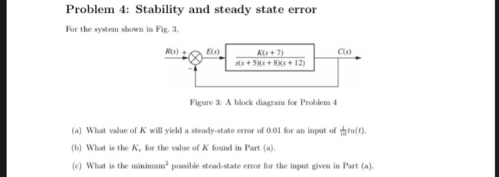 Solved Problem 4: Stability and steady state error For the | Chegg.com