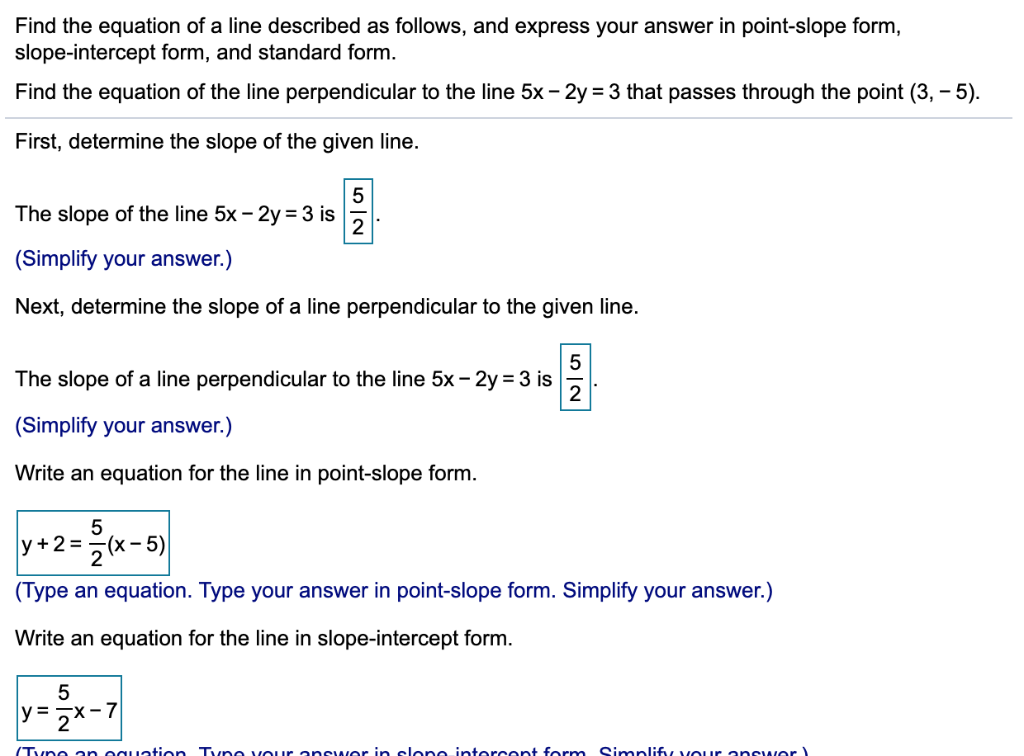 standard form to point slope form example