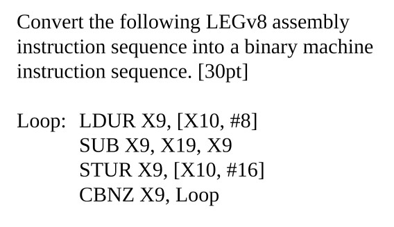 Solved Convert The Following LEGv8 Assembly Instruction | Chegg.com