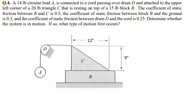 Solved Q.4. A 14 lb circular load A, is connected to a cord | Chegg.com