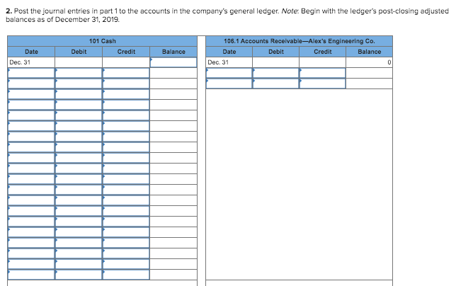 2. Post the journal entries in part 1 to the accounts | Chegg.com