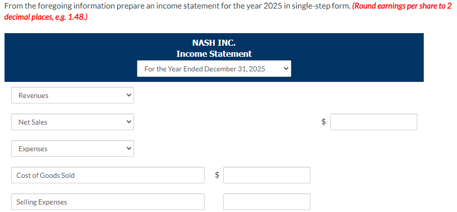 Solved From the foregoing information prepare an income | Chegg.com