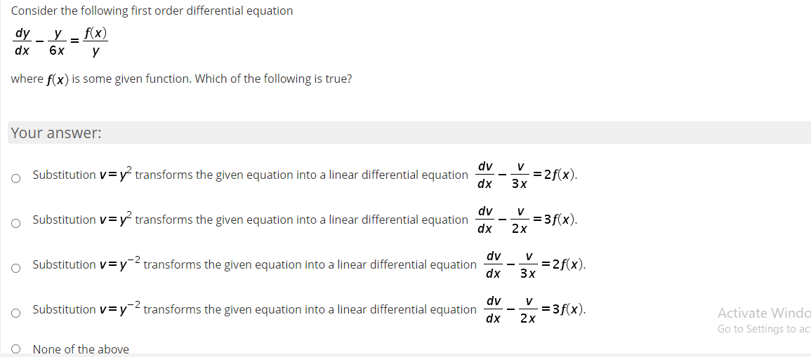 Solved Consider The Following First Order Differential