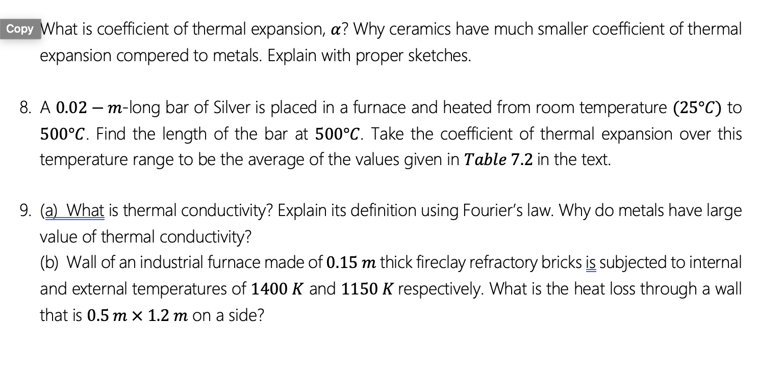 Solved Copy What Is Coefficient Of Thermal Expansion, A? Why | Chegg.com