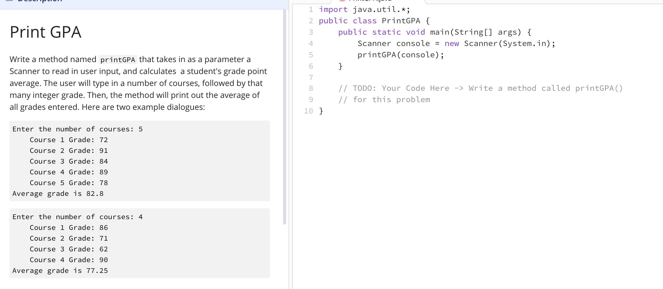 Solved Print GPA Write a method named printGPA that takes in | Chegg.com